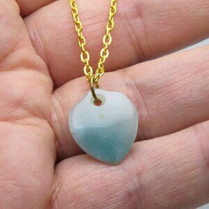 14K Jade Heart Pendant With Necklace